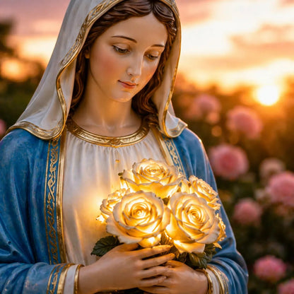 💗 Today Only 50% OFF —🎁  Virgin Mary Solar Garden Statue With Glowing Roses That Brings Faith, 🙏Warm Light & Blessed Peace To Your Home